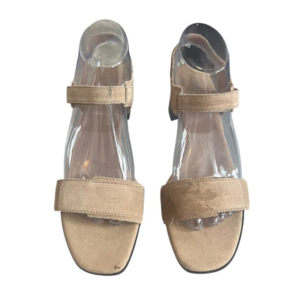 Munro Denise Li Suede Chunky Heel Sandals Beige Hook And Loop 9M - Picture 6 of 6